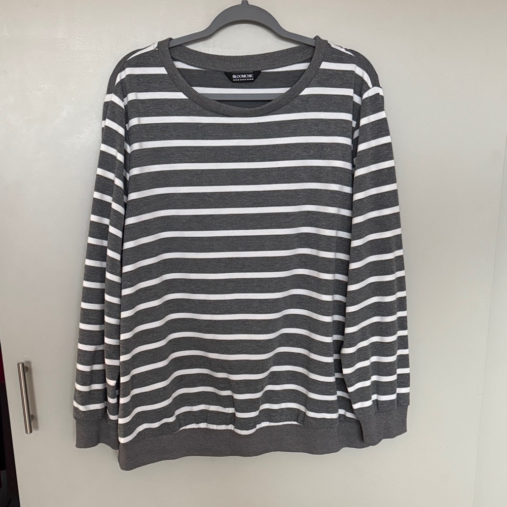 BloomChic Gray and White Striped Sweatshirt